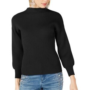 INC International Concepts Black Ribbed Mockneck Sweater